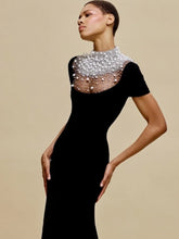 High Quality Women Short Sleeve Pearl Beading Velvet Bodycon Long Dress Elegant Evening Party Celebrate Cocktail  Dress